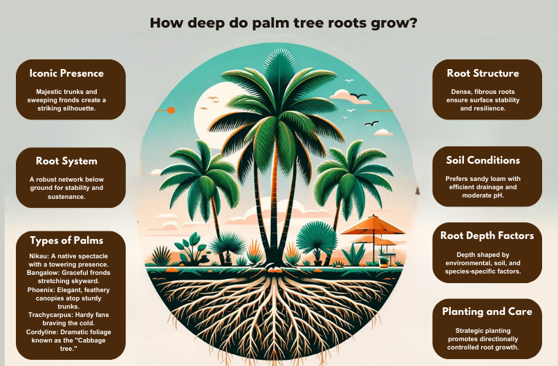How deep do palm tree roots grow?